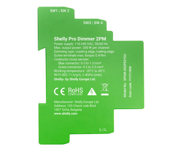 Shelly 2-kanałowy ściemniacz na szynę DIN Pro Dimmer 2 - 1268493 - zdjęcie 3